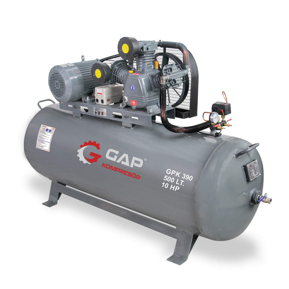 GPK 390 |  500 lt 3 Kafa 12 Bar 10 HP Pistonlu Hava Kompresörü